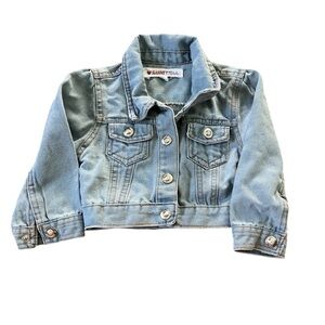 Nanette Kids Girls Blue Denim Jacket Heart Ruffle Detail Gem Buttons Size 2T